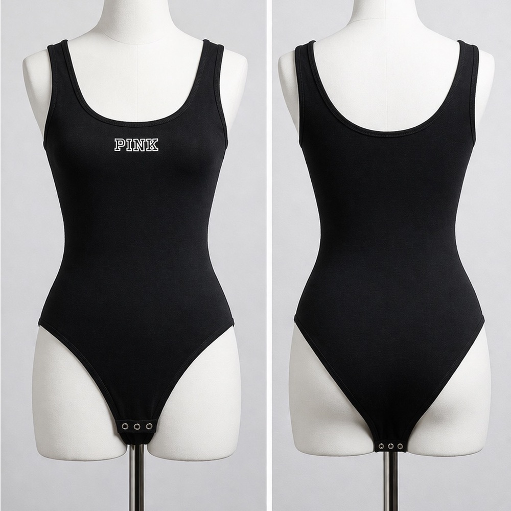 PINK Victoria’s Secret Black Tank Bodysuit Medium Snap Bottom